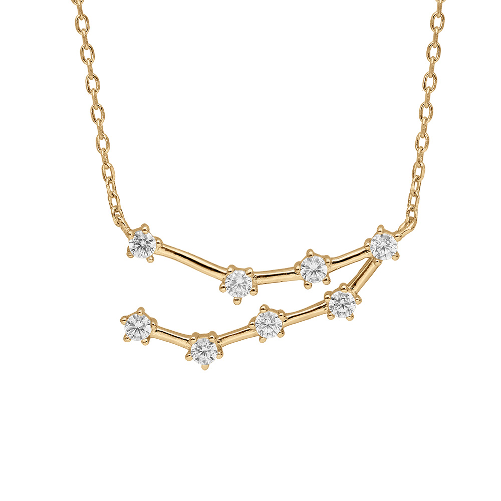 Collier en vermeil zodiaque constellation capricorne oxydes blancs sertis, longueur 42,5+2,5cm - Vue 1