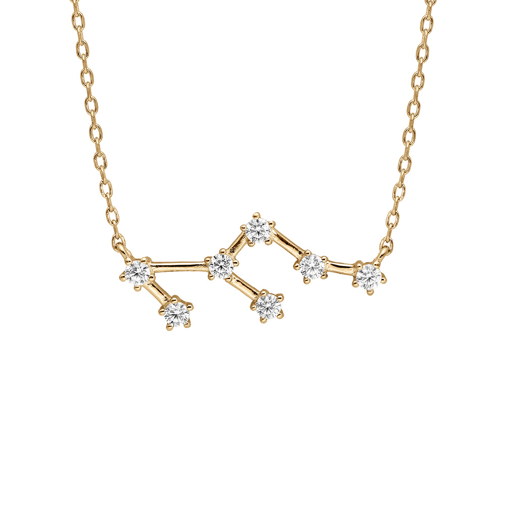 Collier en vermeil zodiaque constellation lion oxydes blancs sertis longueur 42,5+2,5cm - Vue 1