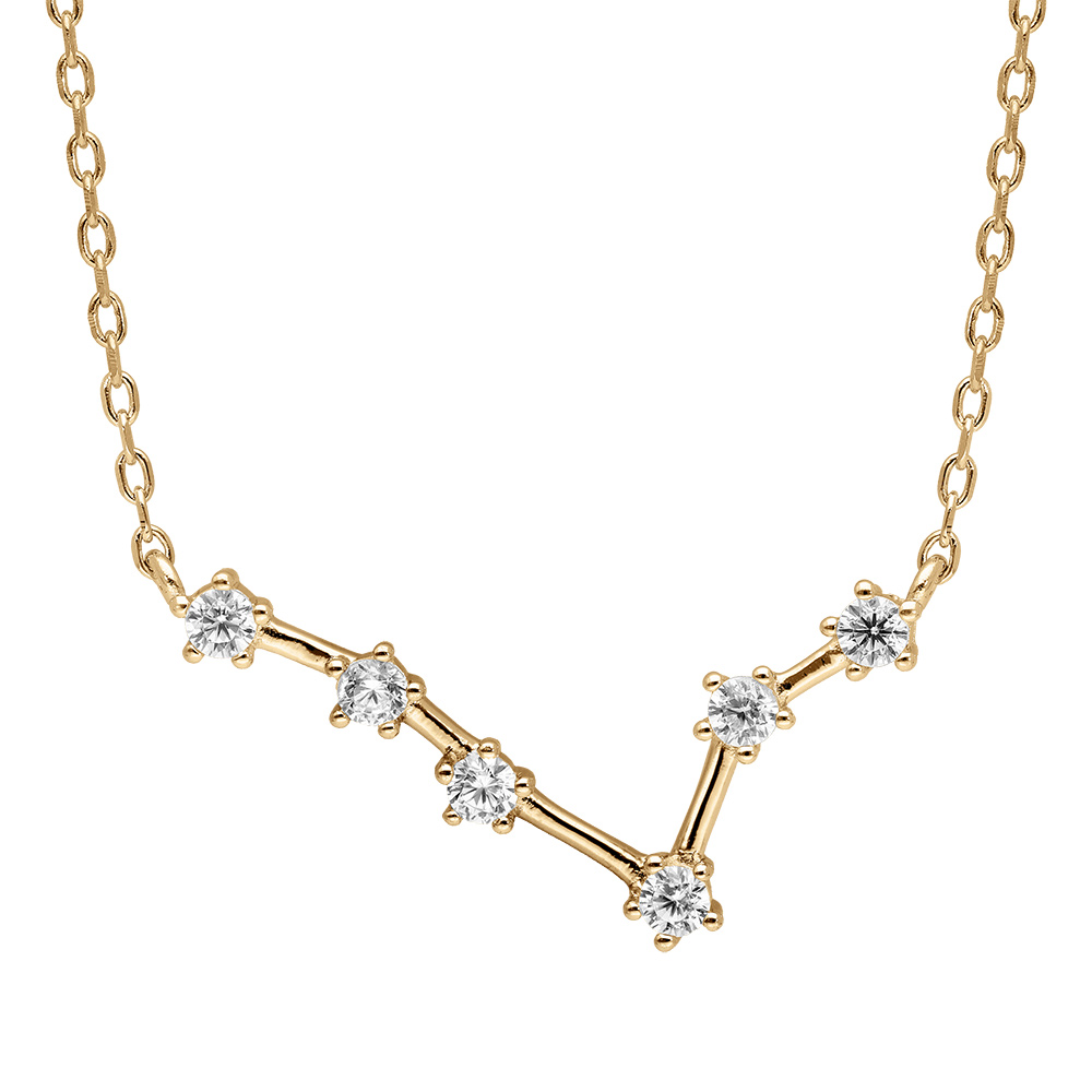 Collier en vermeil zodiaque constellation poisson oxydes blancs sertis, longueur 42,5+2,5cm - Vue 1