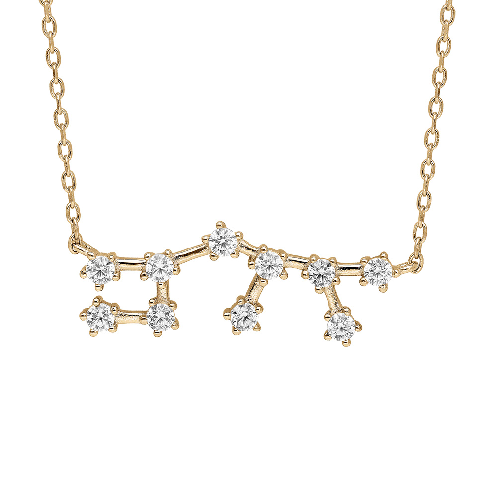 Collier en vermeil zodiaque constellation sagittaire oxydes blancs sertis, longueur 42,5+2,5cm - Vue 1
