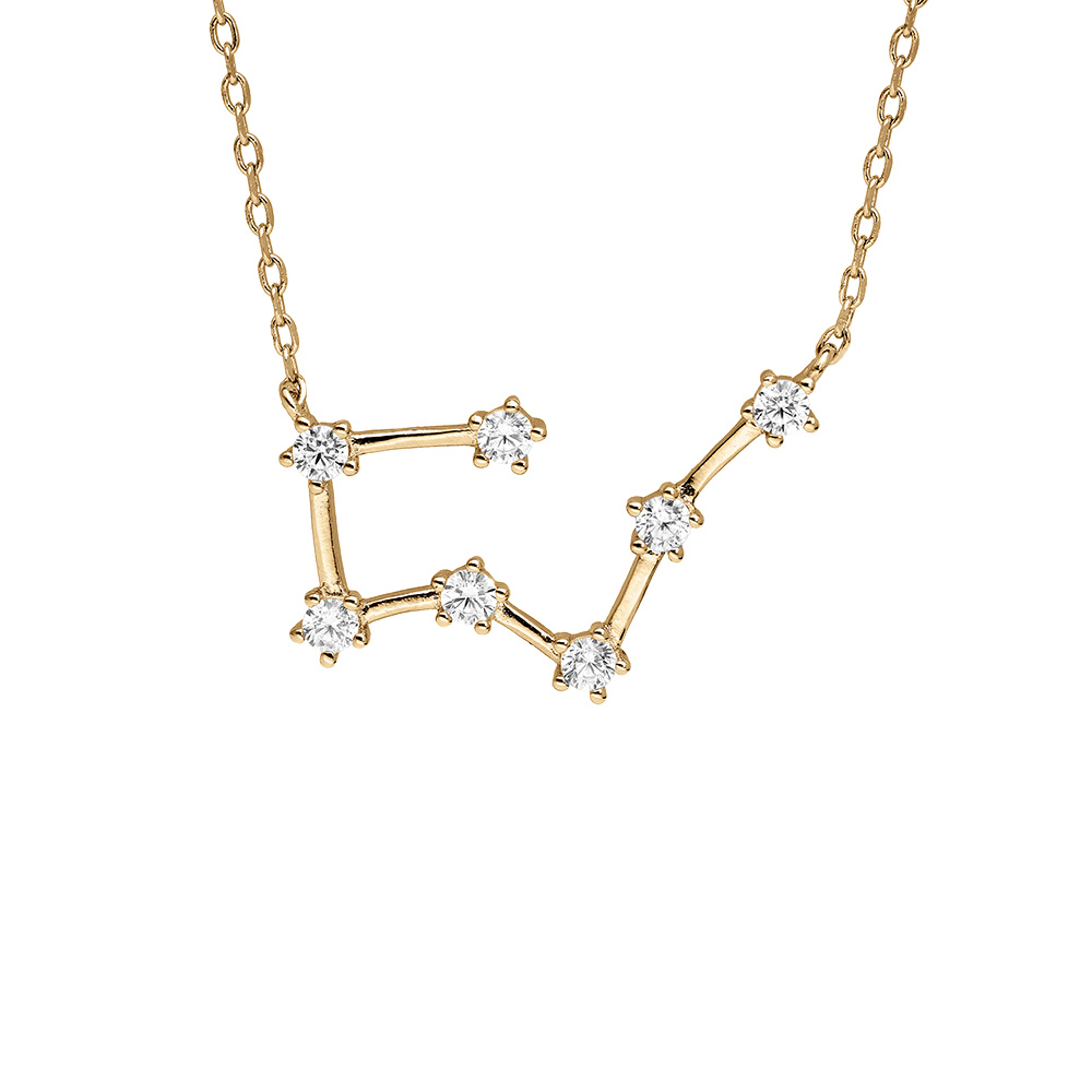Collier en vermeil zodiaque constellation taureau oxydes blancs sertis, longueur 42,5+2,5cm - Vue 1