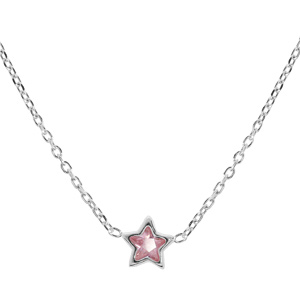 Collier enfant en argent rhodi chane avec pendentif toile et oxyde rose sertis 37+3cm - Vue 1