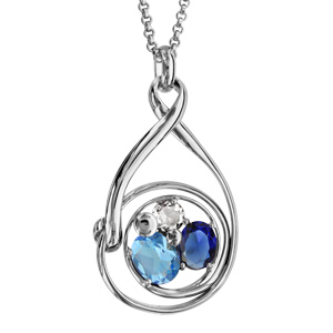 Collier finition argentée rhodié pendentif spirale verres taillés main bleus - longueur 42+3cm - Vue 1