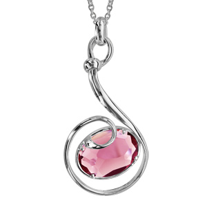 Collier finition argentée rhodié pendentif volute verre taillé main rose - longueur 42+3cm - Vue 1