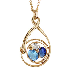 Collier finition dorée pendentif spirale verres taillés main bleus - longueur 42+3cm - Vue 1