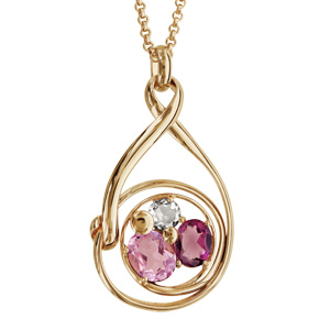 Collier finition dorée pendentif spirale verres taillés main rose/violet - longueur 42+3cm - Vue 1