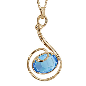 Collier finition dorée pendentif volute verre taillé main bleu clair - longueur 42+3cm - Vue 1