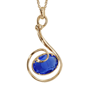 Collier finition dorée pendentif volute verre taillé main bleu foncé - longueur 42+3cm - Vue 1