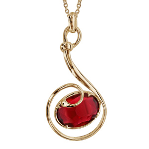 Collier finition dorée pendentif volute verre taillé main rouge - longueur 42+3cm - Vue 1