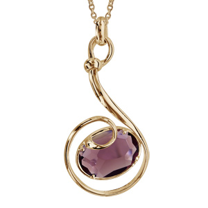 Collier finition dorée pendentif volute verre taillé violet - longueur 42+3cm - Vue 1