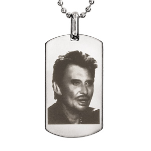 Collier + pendentif en acier plaque GI avec portrait Johnny Hallyday - Vue 1