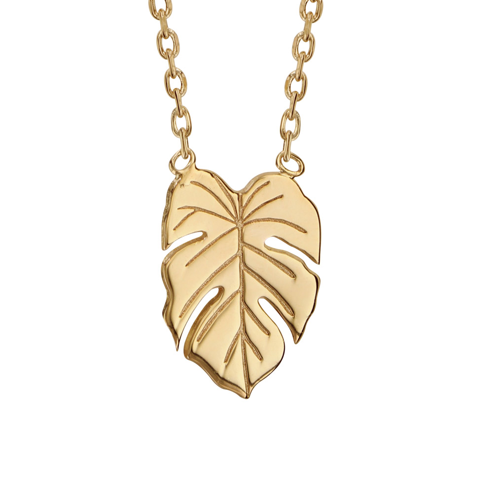 Collier plaqu� or feuille bananier - longueur 37+4cm - Vue 1