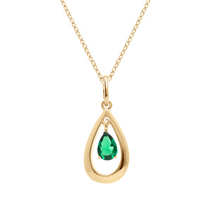 Collier plaqu� or goutte ovale 15mm avec oxyde vert - 42+3cm