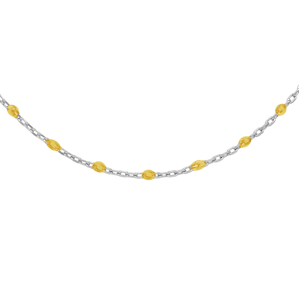 Collier Sautoir en argent rhodi� cha�ne avec olives couleur jaune tansparent 60+10cm - Vue 1