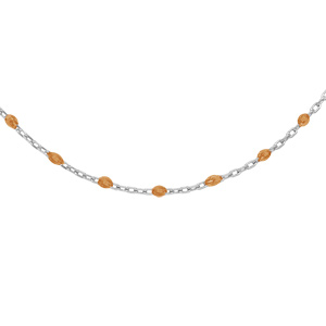 Collier Sautoir en argent rhodi chane avec olives couleur orange transparent 60+10cm - Vue 1