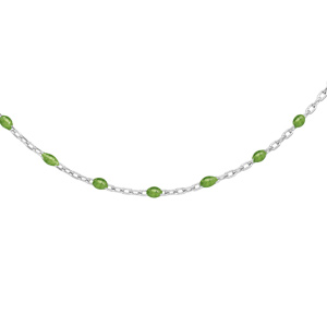 Collier sautoir en argent rhodié chaîne avec olives vertes 60+10cm - Vue 1