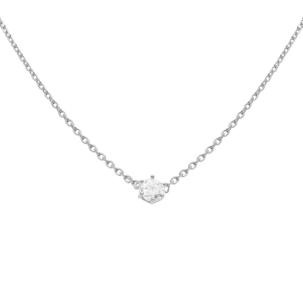 Collier solitaire argent rhodi� oxyde blanc 4mm sertis 6 griffes r�glable 38 � 42cm - Vue 1