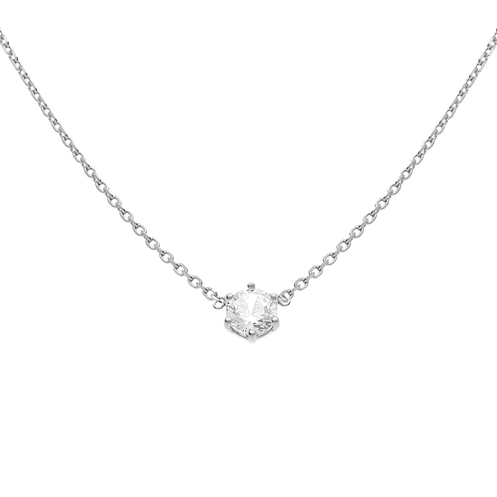 Collier solitaire argent rhodi� oxyde blanc 5mm sertis 6 griffes r�glable 38 � 42cm - Vue 1
