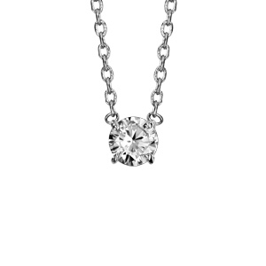 Collier solitaire en argent rhodi chane avec pendentif oxyde blanc de 5mm serti 4 griffes - longueur 38cm + 4cm de rallonge - Vue 1