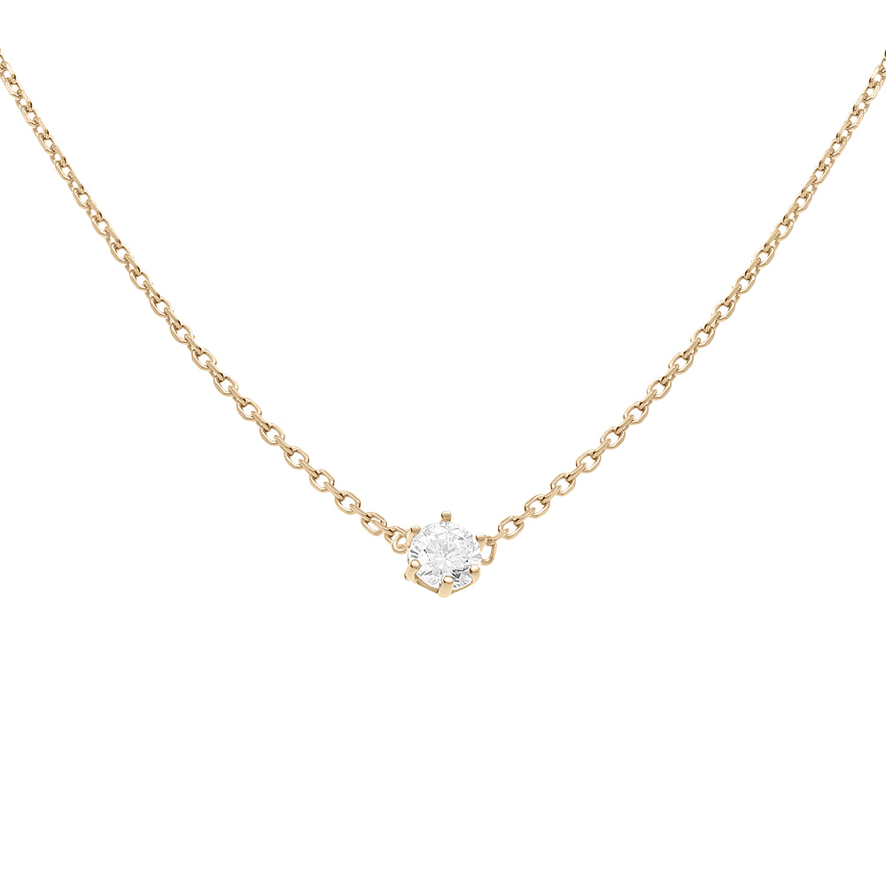 Collier solitaire plaqu� or oxyde blanc 4mm sertis 6 griffes r�glable 38 � 42cm - Vue 1