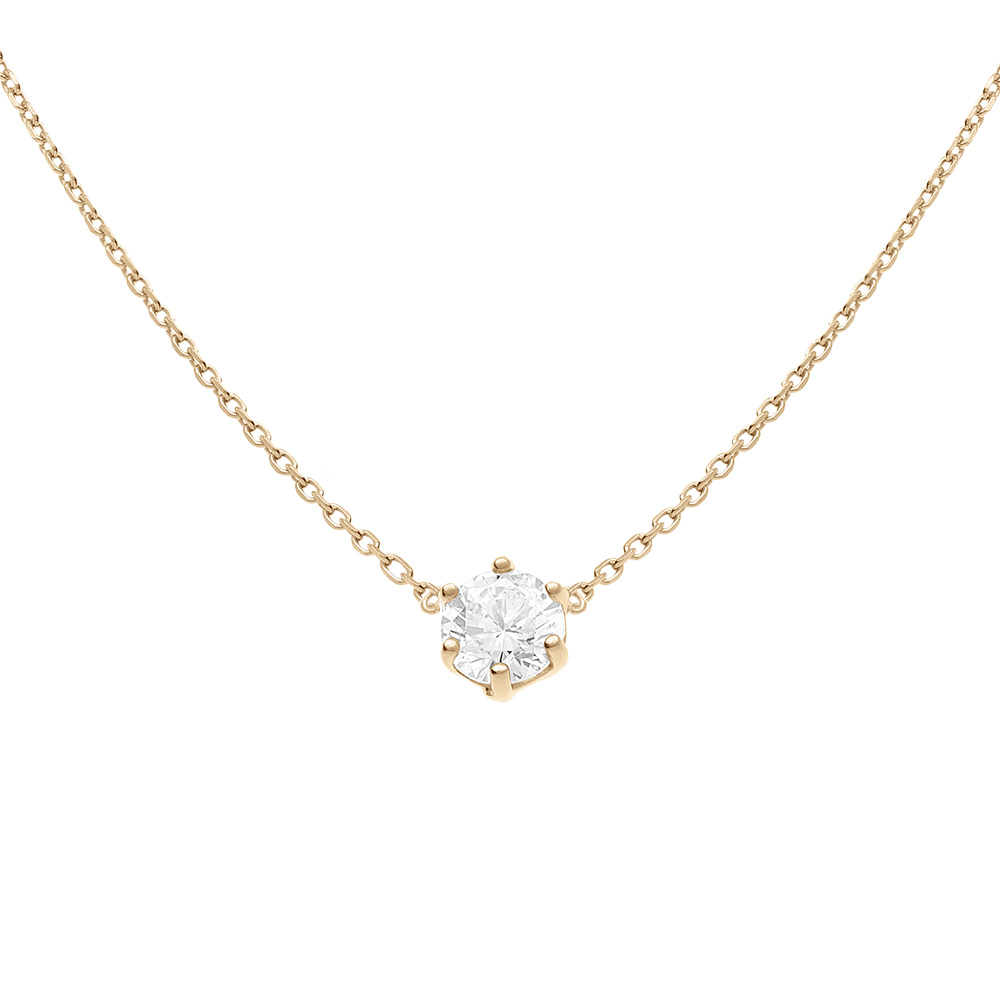 Collier solitaire plaqu� or oxyde blanc 6mm sertis 6 griffes r�glable 38 � 42cm - Vue 1