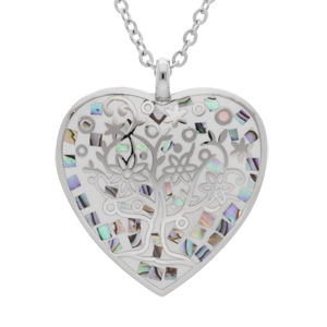 Collier Stella Mia en acier chane avec pendentif coeur motif arbre de vie couleur avec nacre - Vue 1