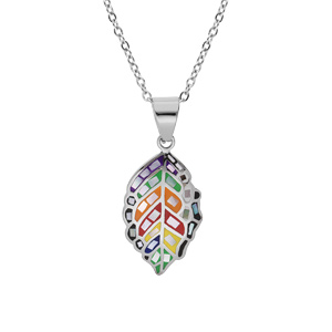 Collier Stella Mia en acier chane avec pendentif feuille multi couleur et Nacre 38+6cm - Vue 1