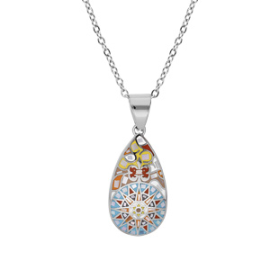 Collier Stella Mia en acier chaîne avec pendentif goutte soleil multi couleur et Nacre 38+6cm - Vue 1