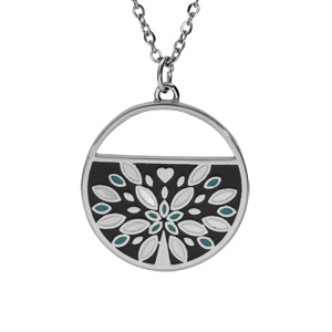 Collier Stella Mia en acier chane avec pendentif rond motifs ptales en nacre longueur 45+5cm - Vue 1