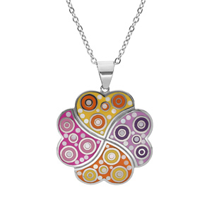 Collier Stella Mia en acier chane avec pendentif trfle multi couleur et Nacre 38+6cm - Vue 1