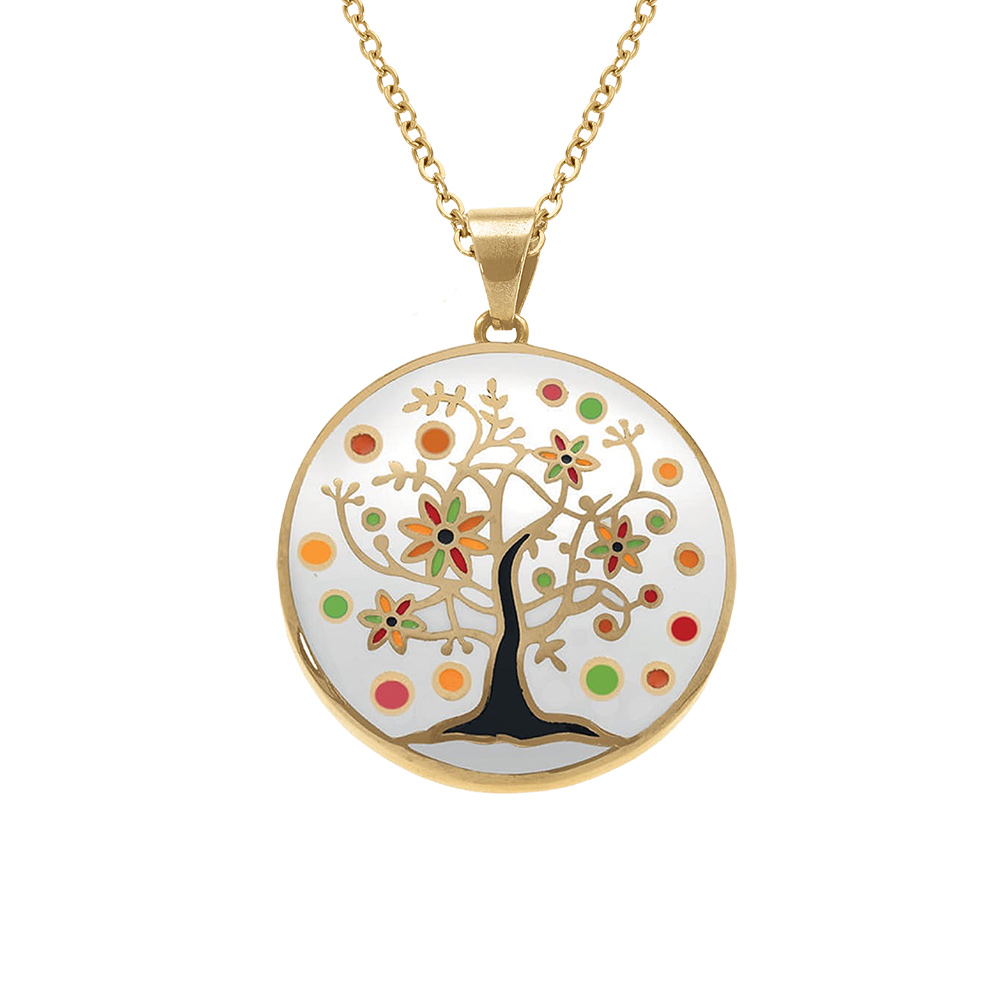 Collier Stella Mia en acier dor� jaune arbre de vie r�sine  - 45+10cm - Vue 1