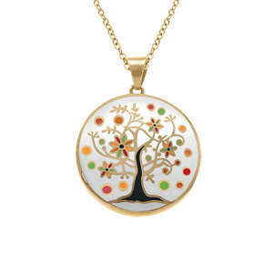 Collier Stella Mia en acier doré jaune arbre de vie résine - 45+10cm - Vue 1