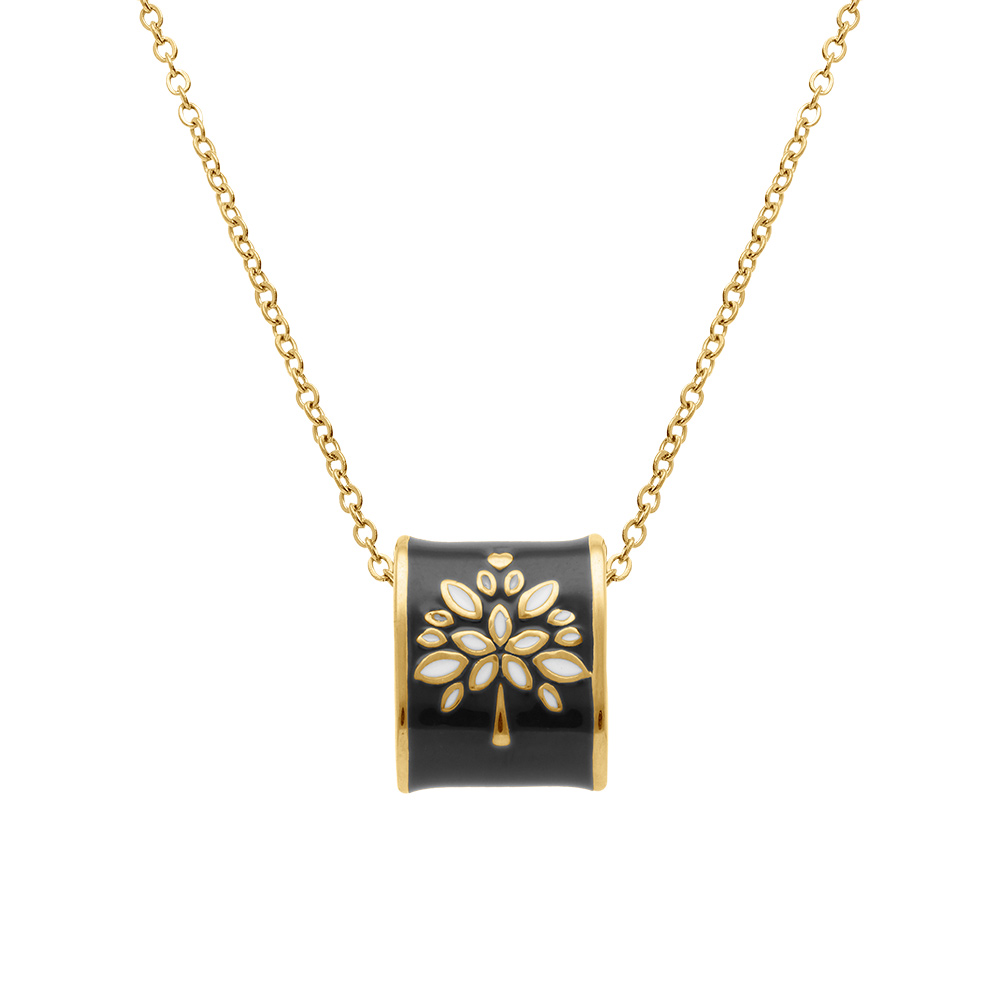 Collier  Stella Mia en acier dor� jaune avec pendentif rectangulaire r�sine noire et blanche  - 45+10cm - Vue 1
