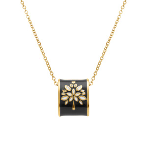 Collier Stella Mia en acier doré jaune avec pendentif rectangulaire résine noire et blanche - 45+10cm - Vue 1