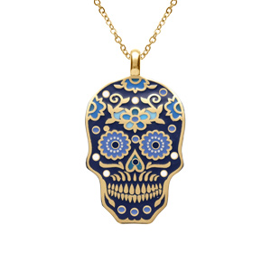 Collier Stella Mia en acier doré jaune avec pendentif tête de mort résine multi couleur -45+10cm - Vue 1
