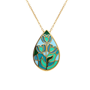Collier Stella Mia en acier doré jaune forme goutte résine bleu vert - 45+10cm - Vue 1