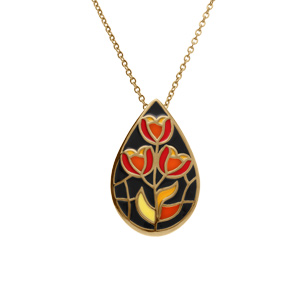 Collier Stella Mia en acier doré jaune forme goutte résine noire et rouge - 45+10cm - Vue 1