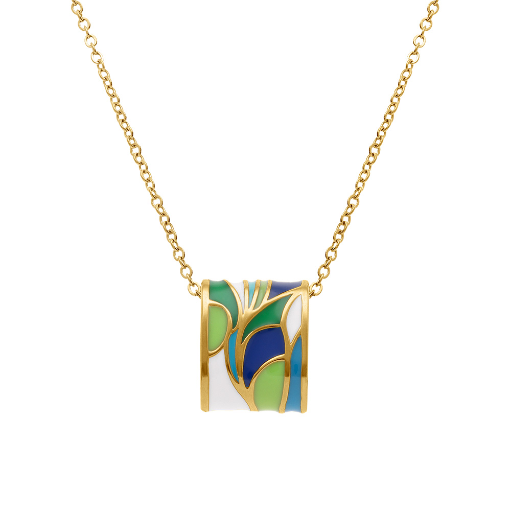 Collier  Stella Mia en acier dor� jaune rectangulaire r�sine verte et bleue -  45+10cm - Vue 1