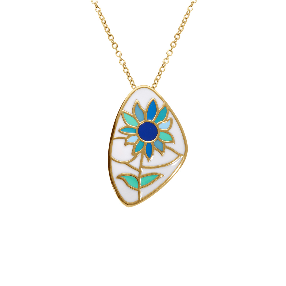 Collier  Stella Mia en acier dor� jaune  r�sine blanche et bleue -  45+10cm - Vue 1