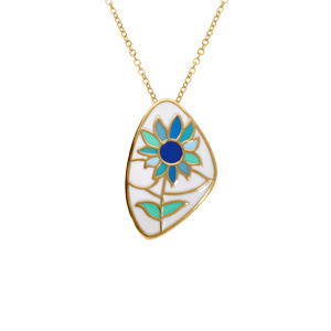 Collier Stella Mia en acier doré jaune résine blanche et bleue - 45+10cm - Vue 1