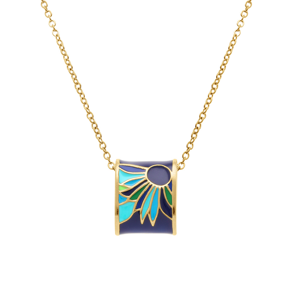 Collier  Stella Mia en acier dor� jaune r�sine bleue et verte  - 45+10cm - Vue 1