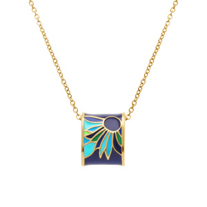Collier Stella Mia en acier doré jaune résine bleue et verte - 45+10cm - Vue 1