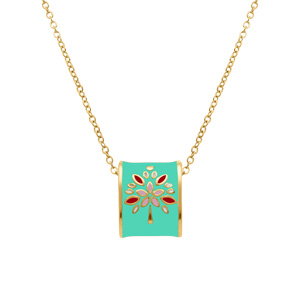 Collier  Stella Mia en acier dor jaune rsine verte et rouge  - 45+10cm - Vue 1