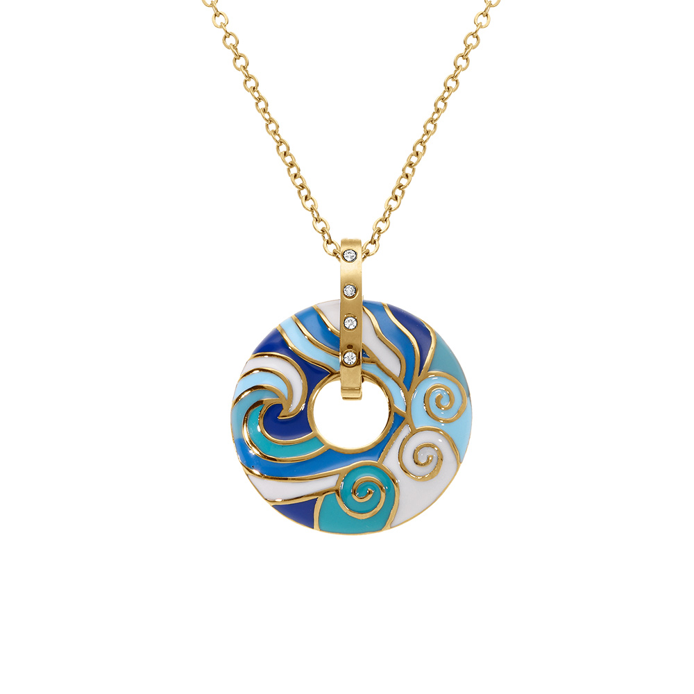 Collier Stella Mia en acier dor pendentif anneau rsine bleue  -  45+10cm - Vue 1