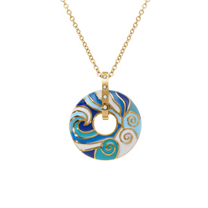 Collier Stella Mia en acier doré pendentif anneau résine bleue - 45+10cm - Vue 1