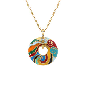 Collier Stella Mia en acier doré pendentif anneau résine multi couleur - 45+10cm - Vue 1
