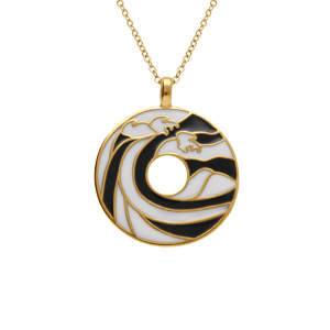 Collier Stella Mia en acier doré pendentif anneau résine noire et blanche - 45+10cm - Vue 1