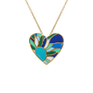 Collier Stella Mia en acier doré pendentif coeur résine bleu-vert - 45+10cm - Vue 1