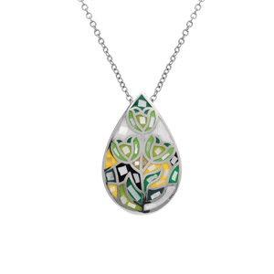 Collier Stella Mia en acier pendentif forme goutte nacre et résine - 45+10cm - Vue 1