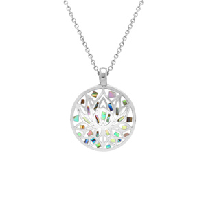 Collier Stella Mia en acier pendentif rond fleur de lotus résine et nacre - 45+10cm - Vue 1